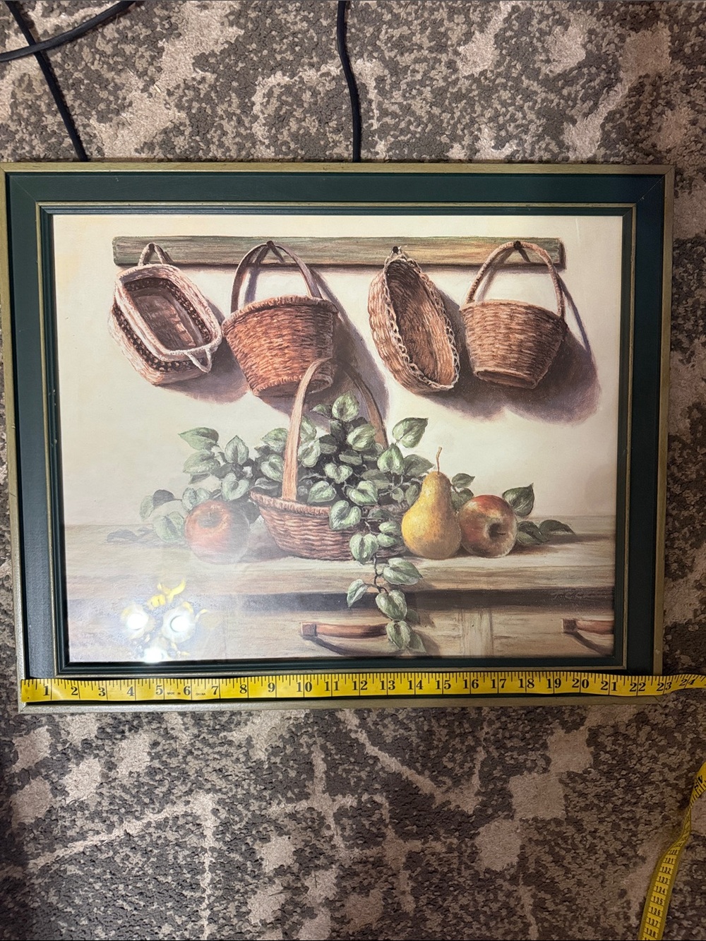 Framed Basket and Fruit Wall Art Print - Green Frame